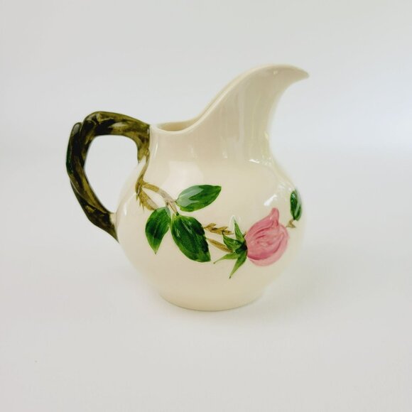 Franciscan Desert Rose GREEN TRIM Sugar Bowl & Creamer Pink Floral c.1949-53 - Picture 6 of 9